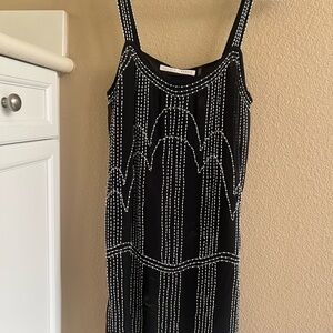 Susana Monaco Black Midi Dress with White Bead Detailing